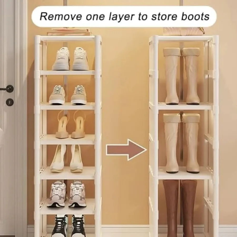 1pc 6/8 Layers Shoe Organizer, Space-saving Metal Frame & Fabric Interlayer Shoe Rack, T1 Shelf for Entryway Hallway Living Room 5