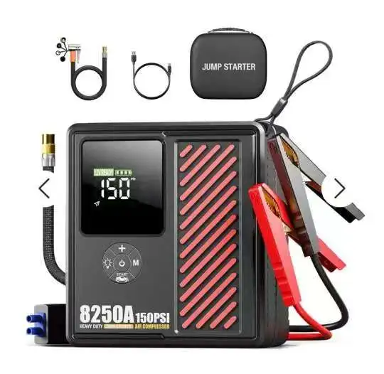 150psi 8250a 12v bateria ir para iniciantes com com compressor de ar multifuncional 22000mah power bank USB-A/C carregamento para uso em caminhão