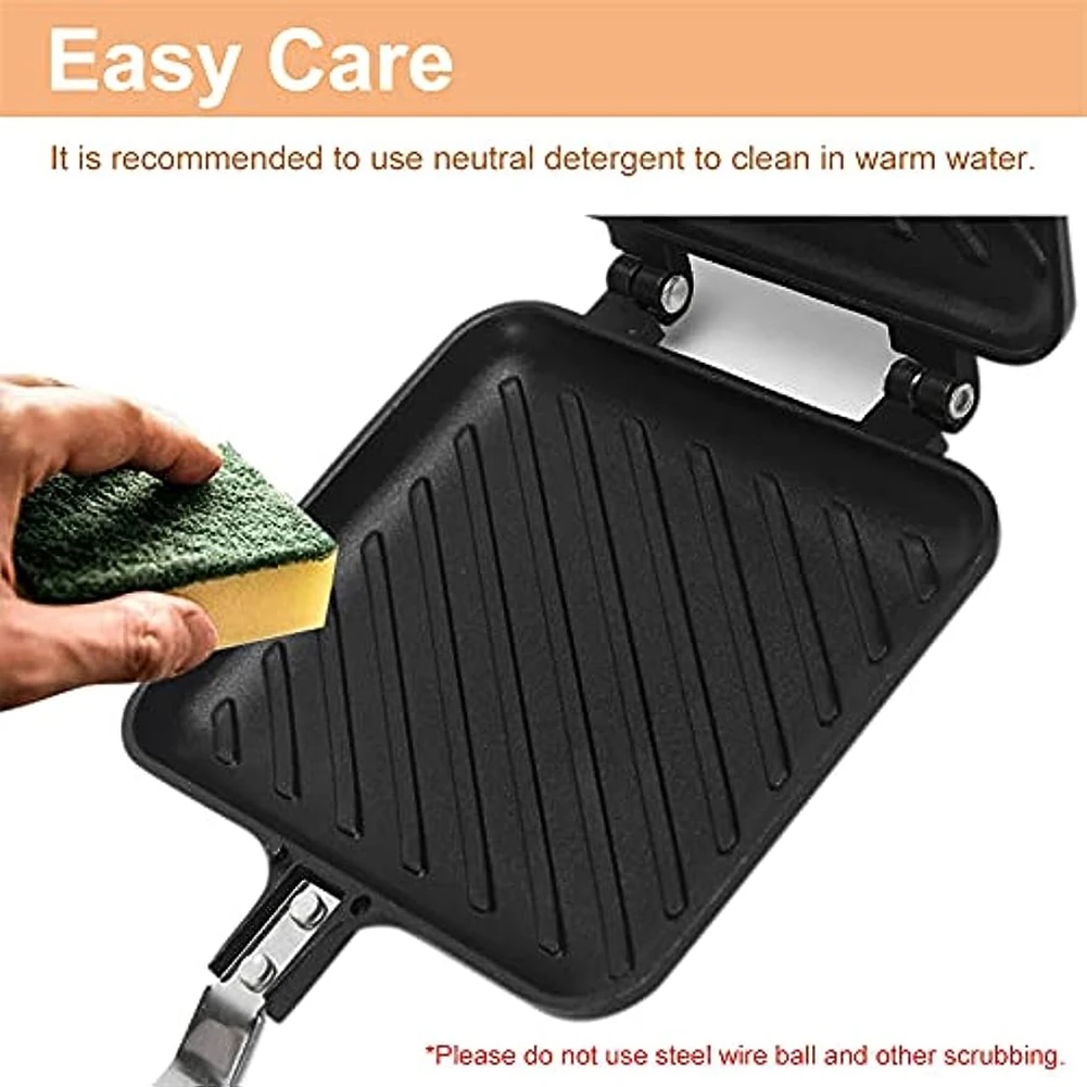 Cast Iron Waffle Hot Dog Toaster Double-Sided Sandwich Baking Pan Mini  Sandwich Maker Portable Home Camping Fry Pan