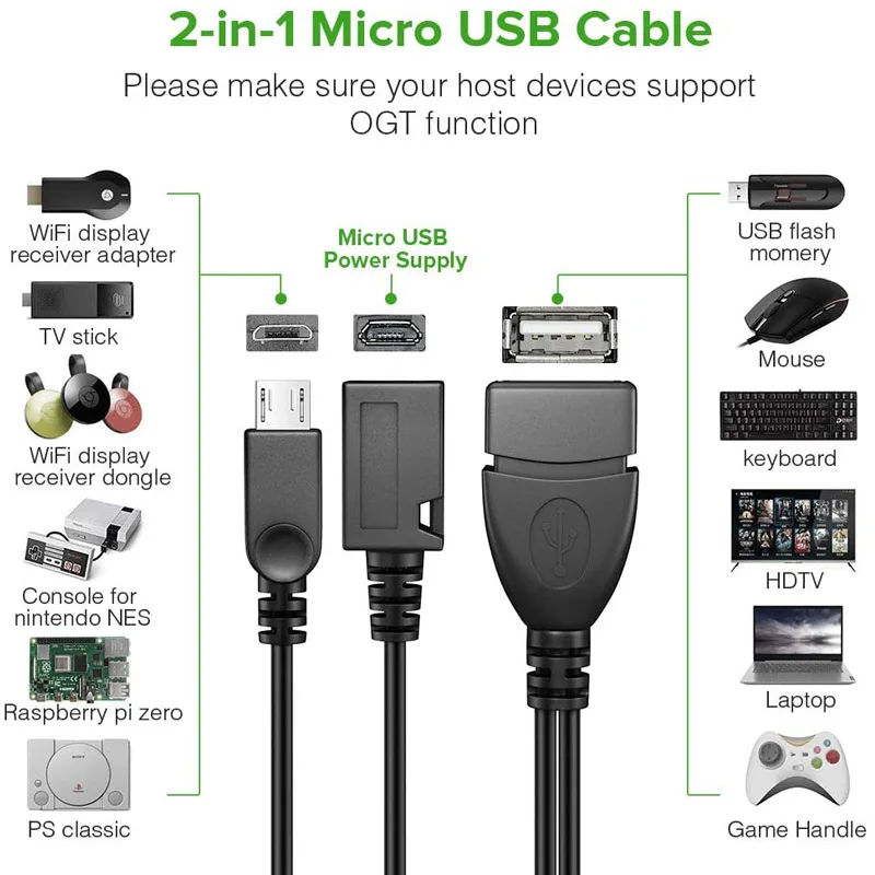 2-in-1 Micro USB to USB Adapter with External Power Charging Port