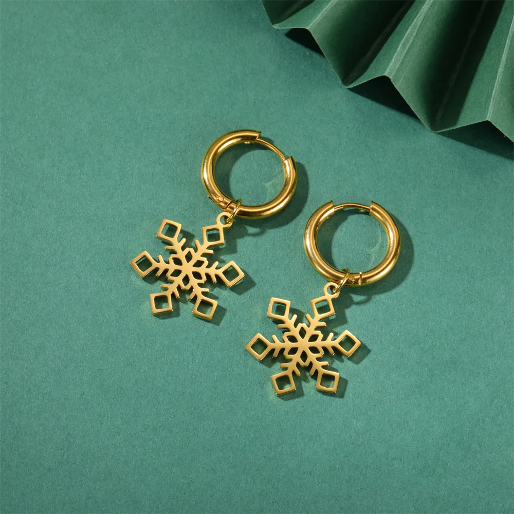Edelstahl Ohrringe Schneeflocken Anhänger Creolen Winter Trendy Charms Tropfen Ohrringe Für Frauen Schmuck Geburtstag Geschenke – Detail 15