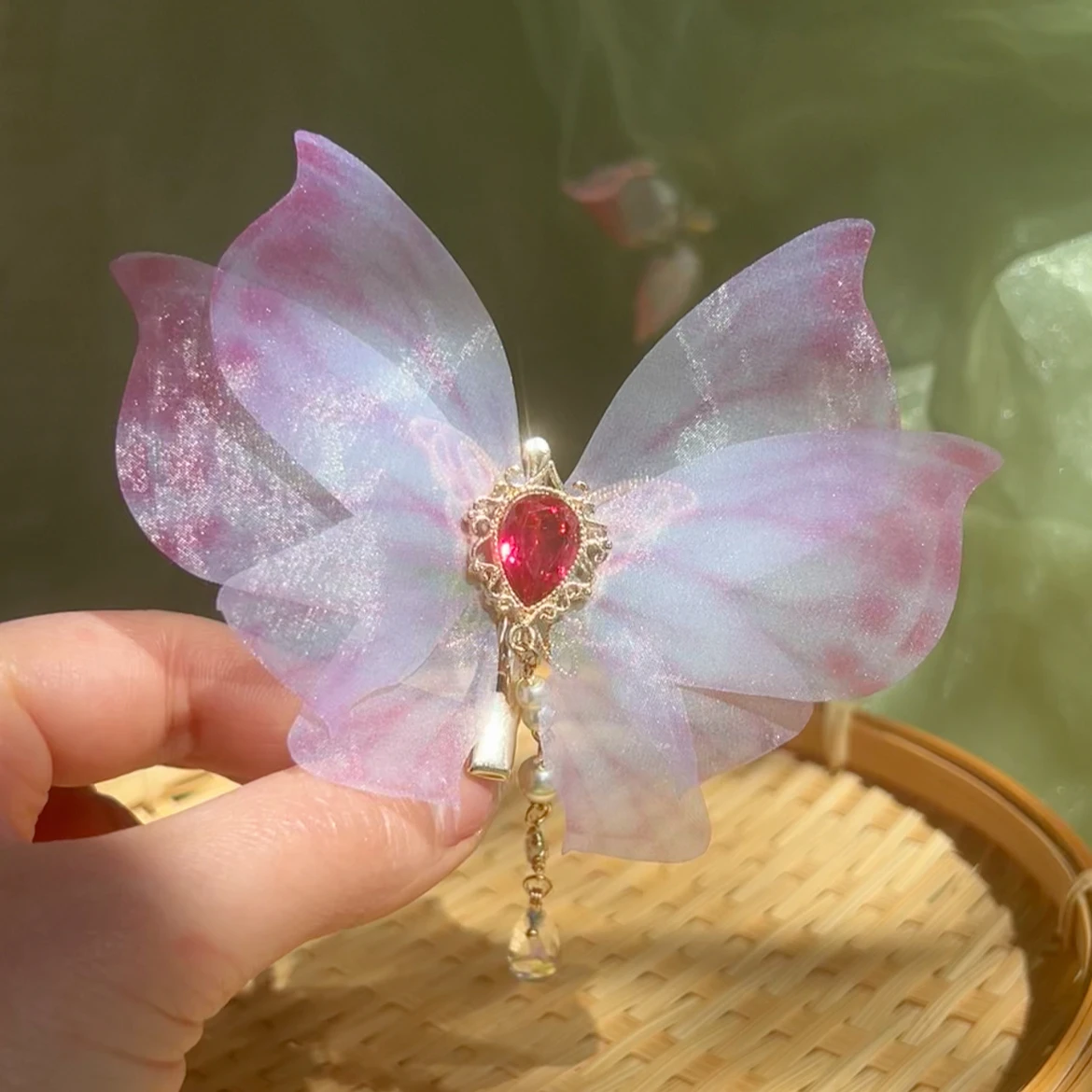 Antique Artificial Silk Butterfly Barrettes Headdress for Han Chinese Clothing Side Clip Hot Printed Pattern Hair Accessories