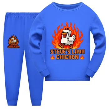 STEVE 'S LAVA CHICKEN Cartoon Kids Clothes Baby Girls Pajama Set Fashion Boys Long Sleeve Pyjamas Children Sleepwear Suit 5