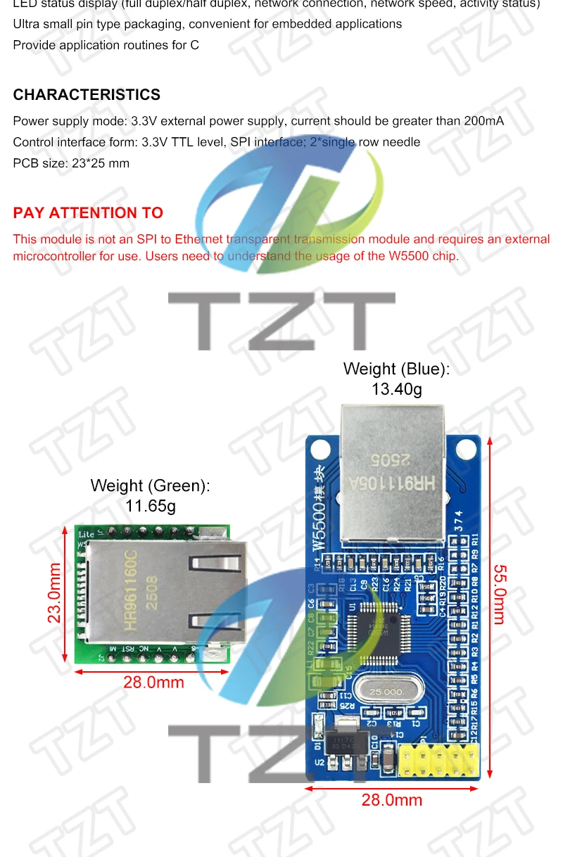 TZT 1/3PCS Smart Electronics USR-ES1 W5500 Neues SPI-zu-LAN/Ethernet-Konverter-TCP/IP-Modell – Detail 3