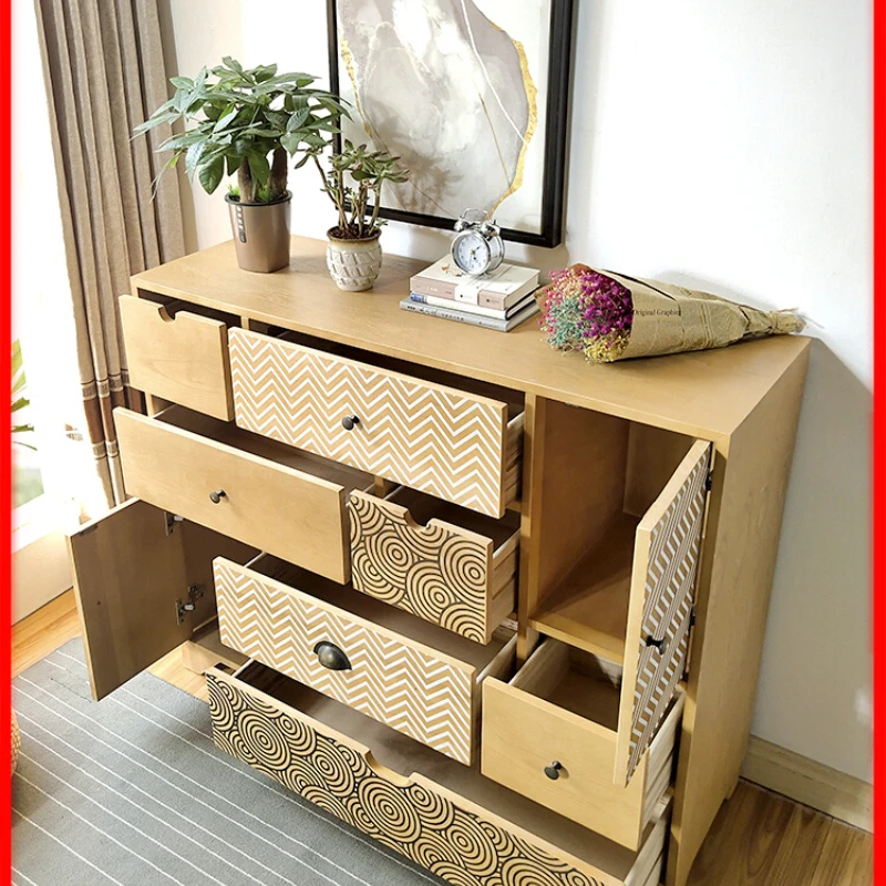 

Seven Six Chest of Drawers Solid Wood Living Room Entrance Bedroom Cabinet Drawer Storage Curio Cabinet Five-Bucket Cabinet
