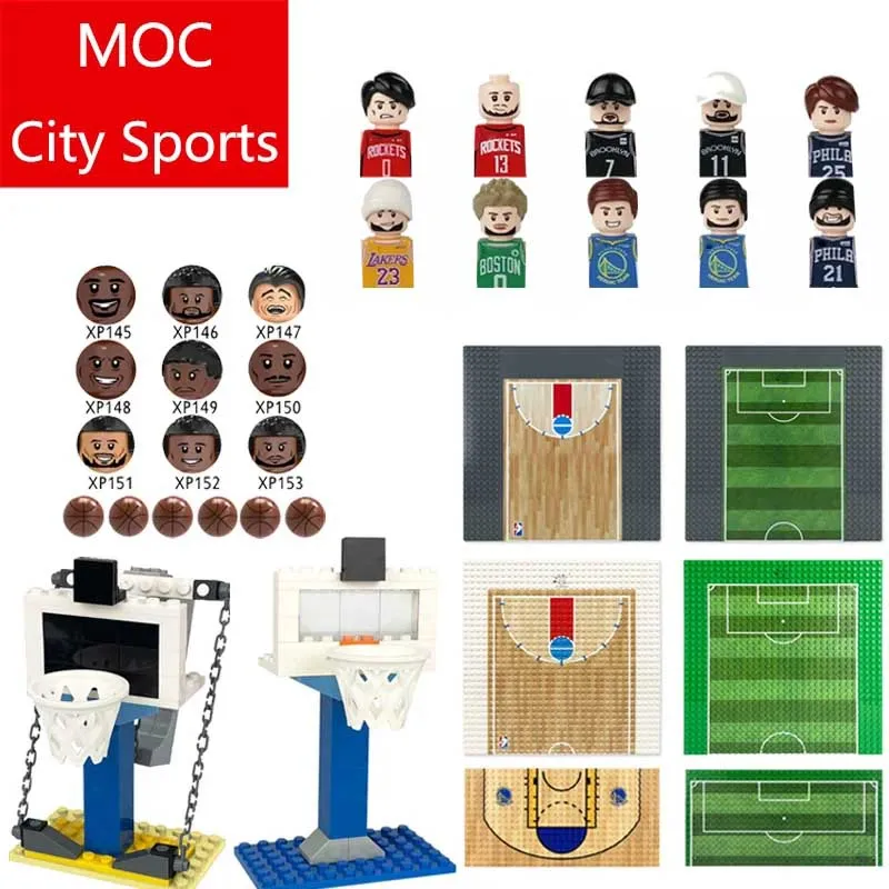 

MOC City Basketball Football Court Player Figures Building Block Field Baseplate Sets Classic Base Accessories Bricks Kids Toys