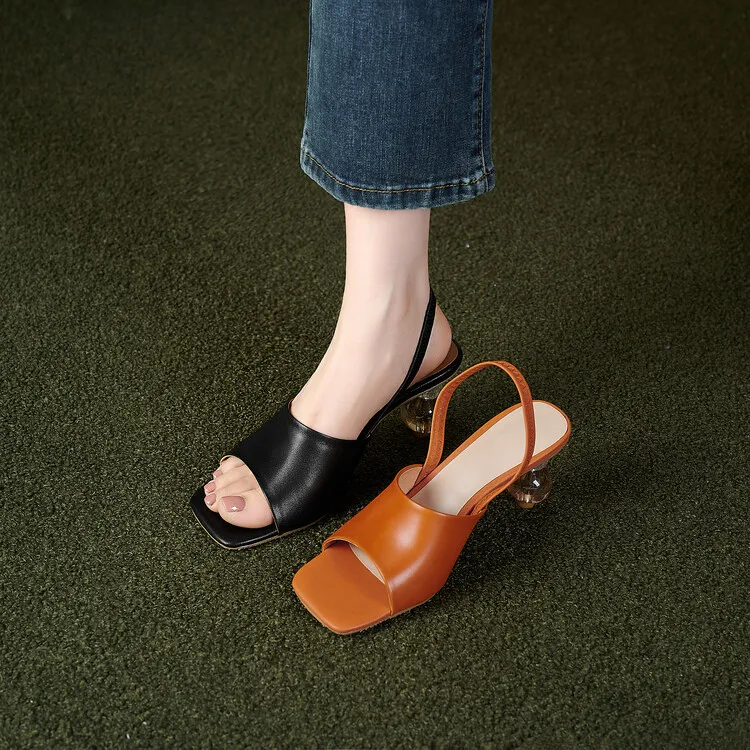 

2023 Summer New Ball Root Thick Heel High Heel Women's Fashion Sandals for Work and Commuter All Cowhide Comfortable Sandals