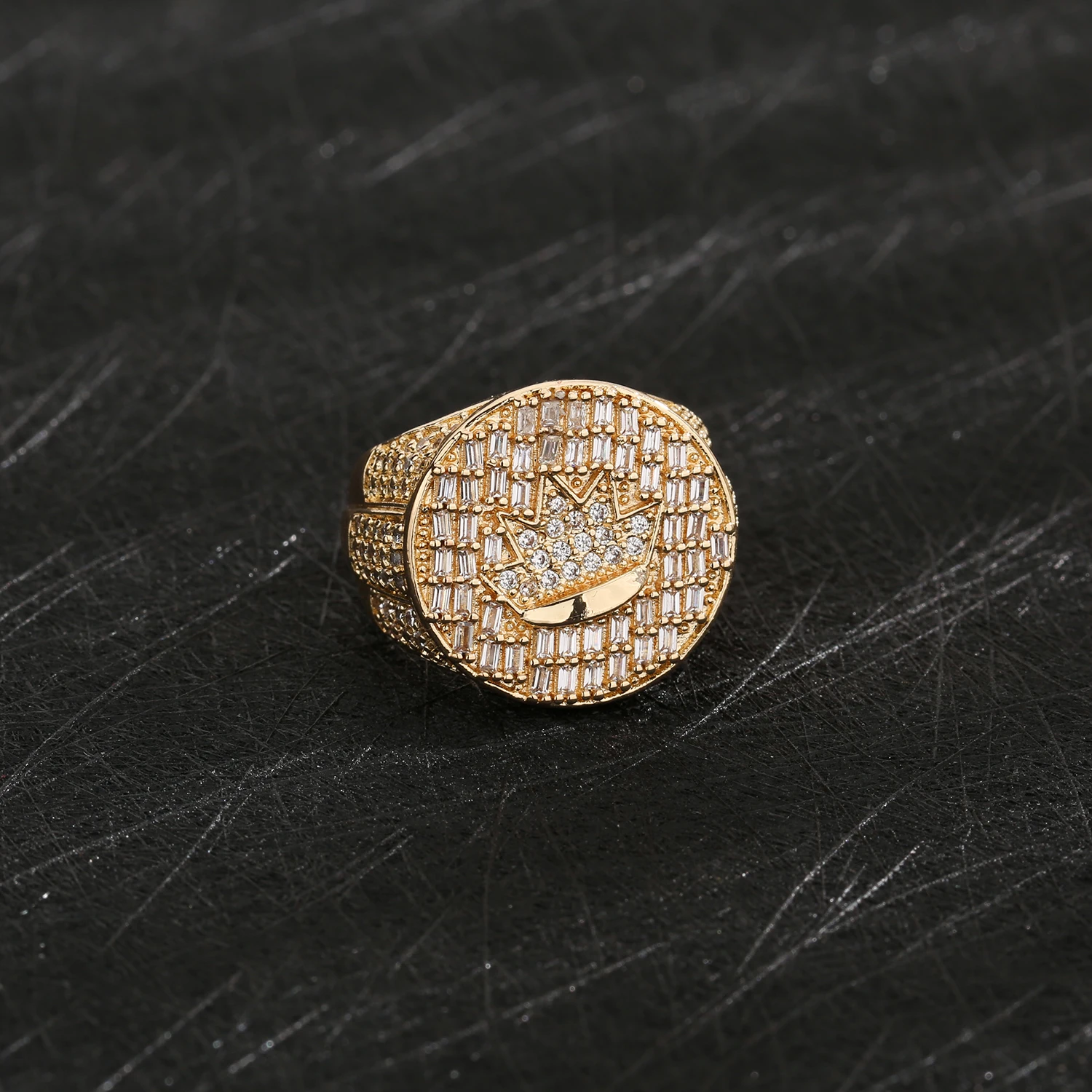 Original Fashion Men's 14K Gold Plated Copper Size 8-10 Pure Zirconia Sparkling Ring finger ring,gold color rings