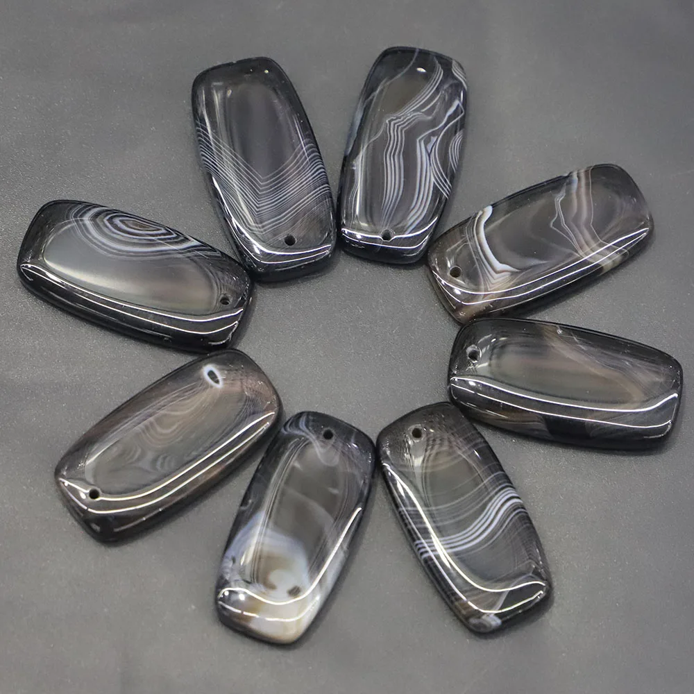 Hot Fashion Natural Stone Black Onyx Square Necklaces Pendants Reiki Charms Agate Diy Jewelry Accessories Making Wholesale 12Pcs