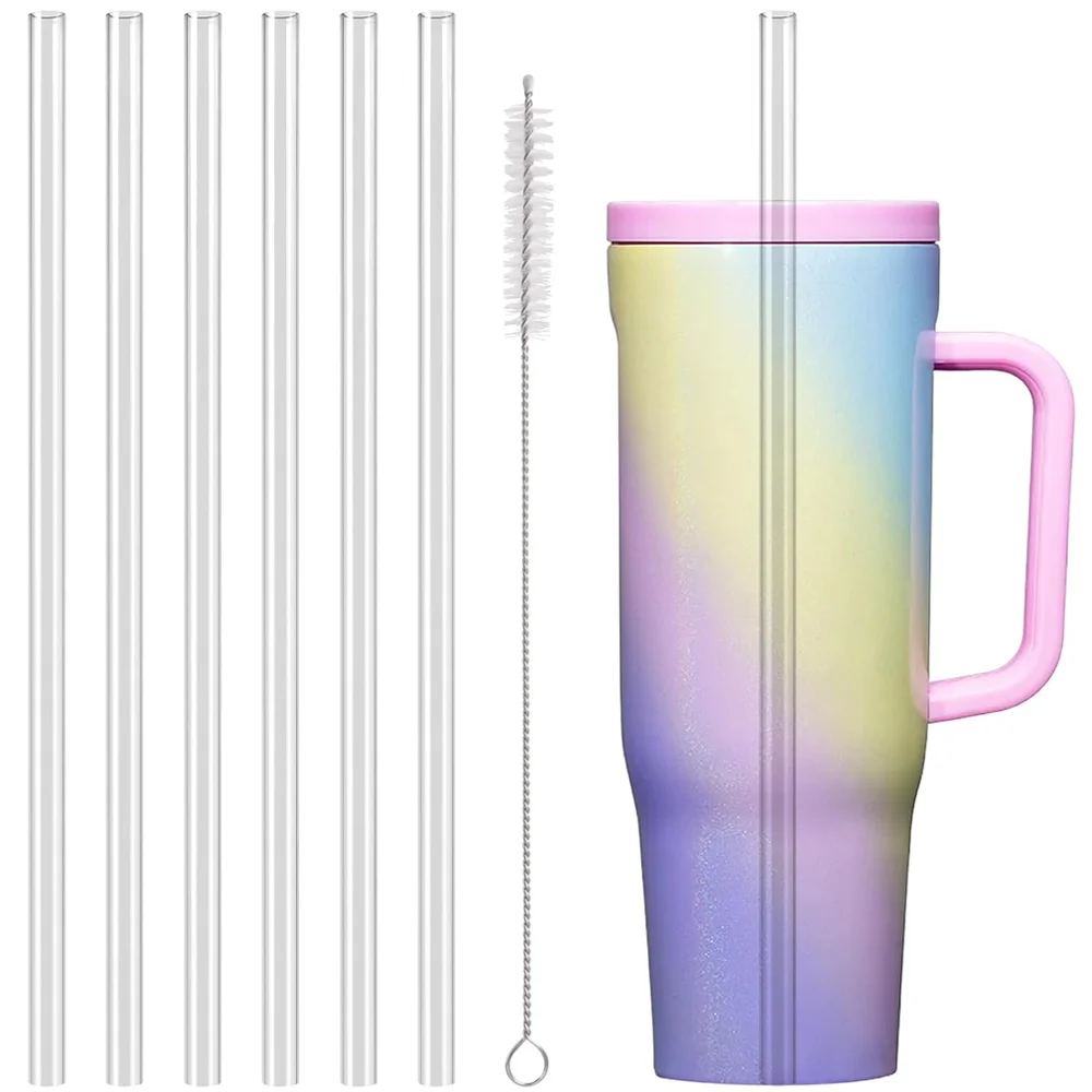 30cm Transparent Reusable Plastic Straws with Cleaning Brush