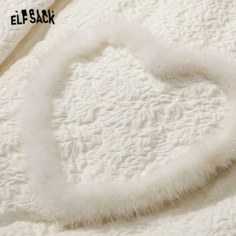 ELFSACK White Heart Pocket Warm Down Coats Women 2023 Winter Loose Mid-length Casual Outwears