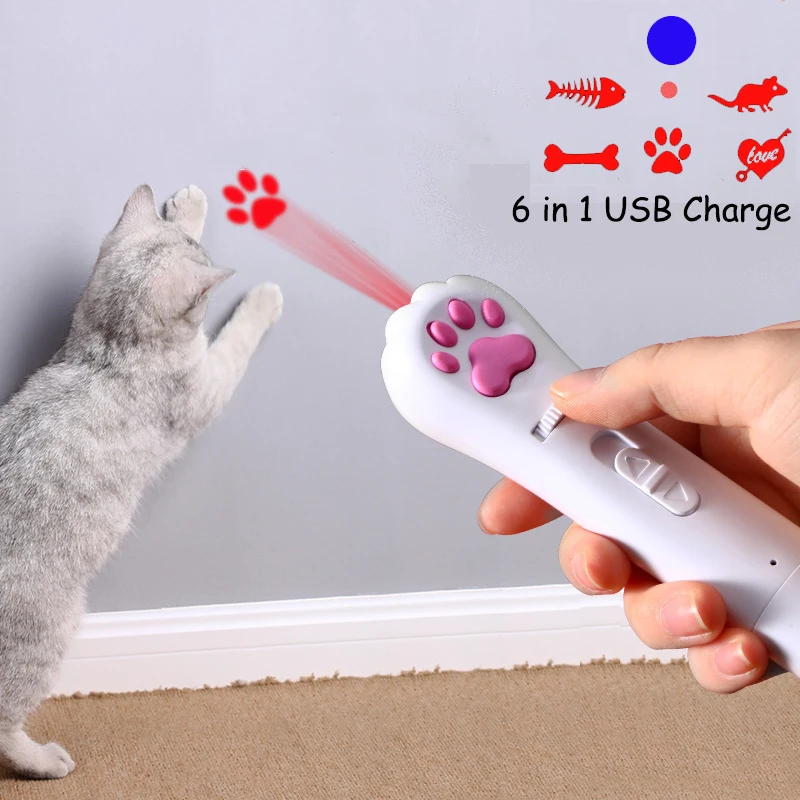 6 в 1 USB Pet светодиодный МВт лазер Кот Лазерная трансформация узор перезаряжаемая