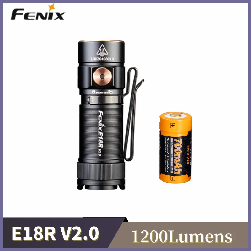 Fenix E18R V2.0 1200Lumen Torcia Edc Ultra-Compatta Tipo-C Ricaricabile Include Arb-L16-700P Batteria