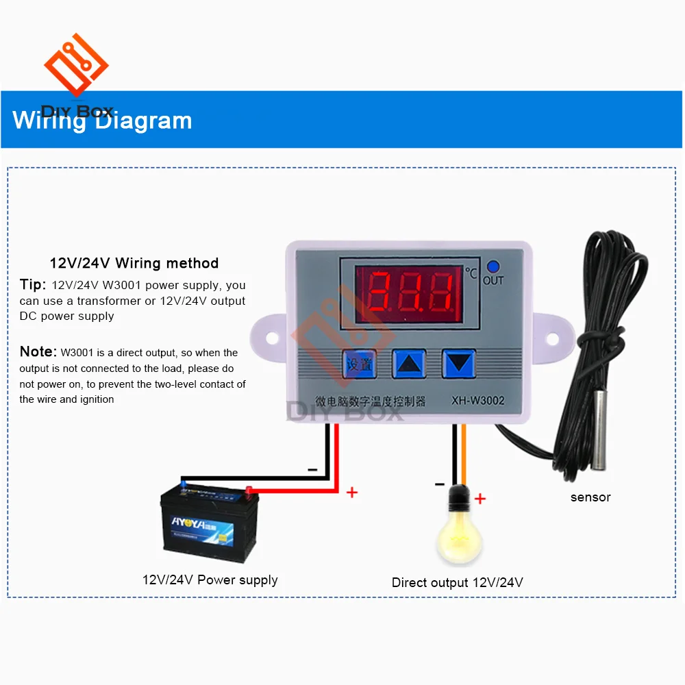 Digital LED Temperature Controller DM-W3002 XH-W3002 DC 12V 24V AC 110V-220V 10A Thermostat Control Switch With Probe Sensor