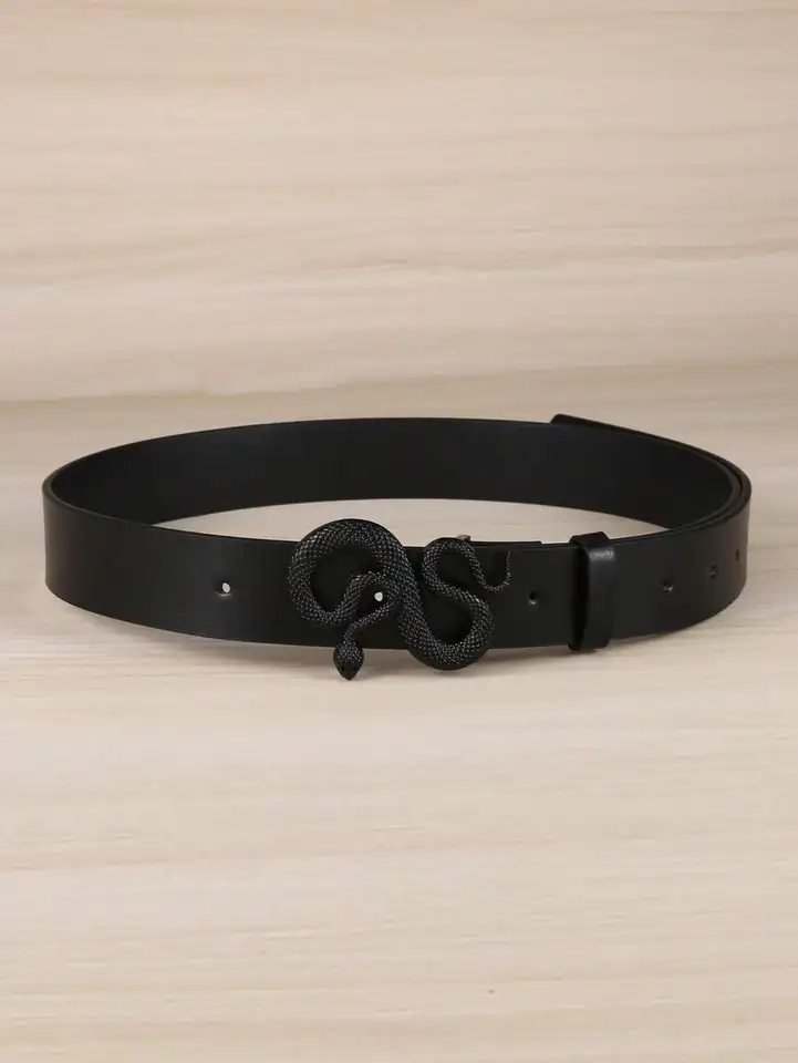 Women's Black PU Snake Buckle Fashion Waist Belt