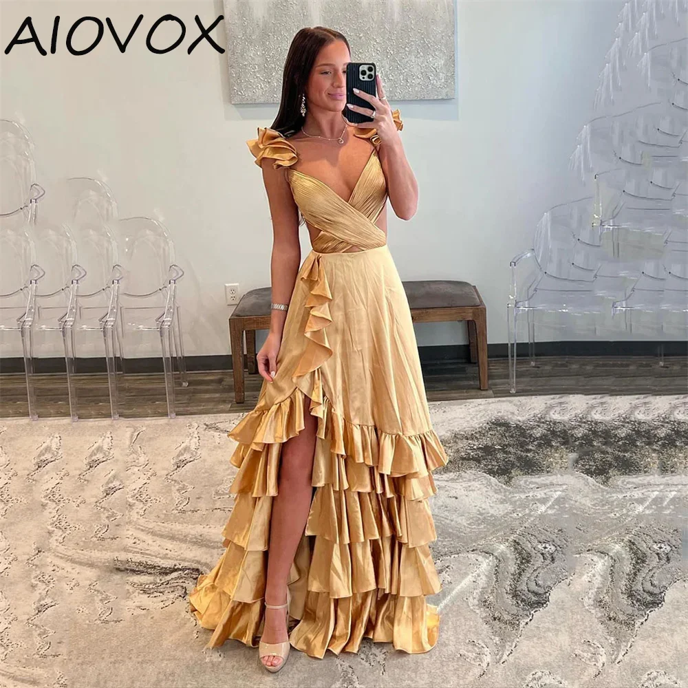 

AIOVOX A-line Formal Occasion Dress Sexy Charming V-Neck Criss-Cross Pleat Ruched Asymmetrical Hems فساتين للحفلات الراقصة 2024