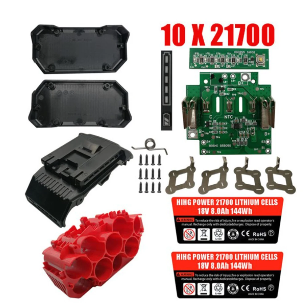 Battery Adapter Converter BAT618 Li-Ion Battery Plastic Case Cover 10x21700 PCB Circuit Board For Bosch 18V