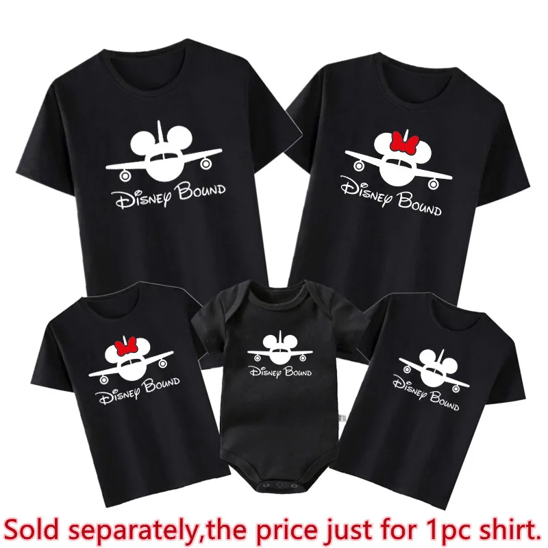 New Disney Bound Family Matching Shirts Cotton Dad Mom Kids Tees Baby Rompers Funny Mickey Minnie Airplane Disney Trip Outfits 3