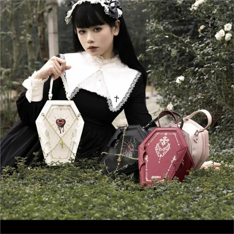 Gothic Lolita Ita Bags Women Y2k Grunge Punk Cross Handle Leather