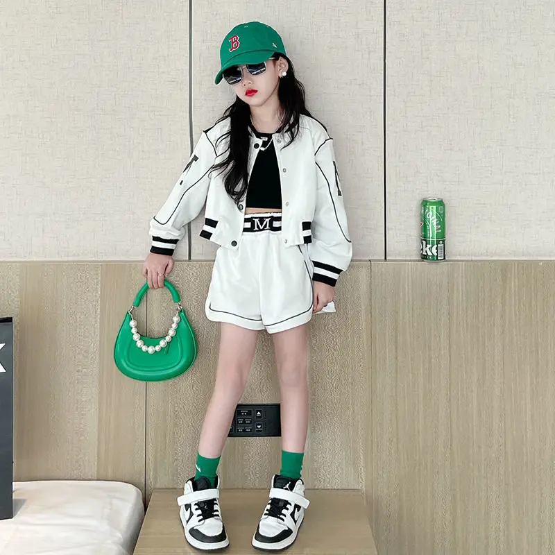

Big Kids 2022 Autumn Clothes Balk Color Suit For Girls Coat Tops + Pants Outfit For Girls Casual Style Tracksuits For Children