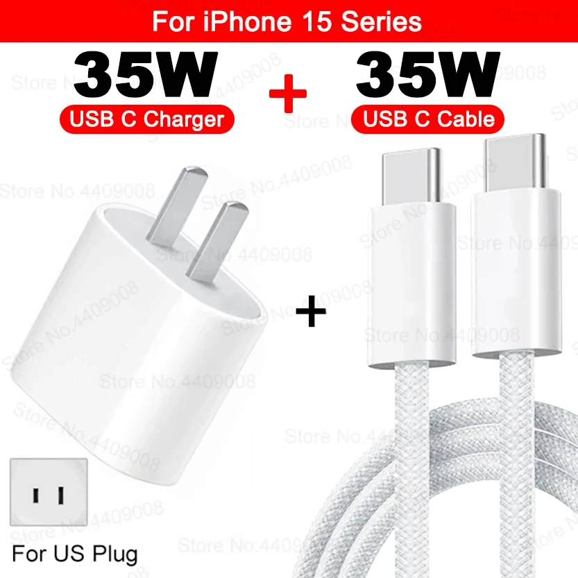 PD 35W USB-C Fast Charging Adapter with Type-C Cable - Premium Phone Charger Accessory