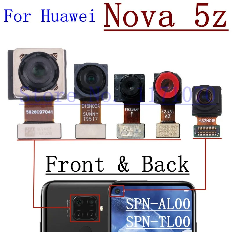 화웨이 노바 5T 5z 노바5T 노바5z용 전면 후면 후방 카메라 모듈, 대형 후면 메인 카메라 플렉스 케이블