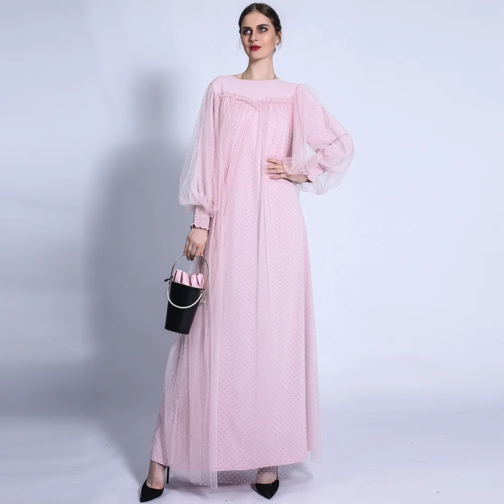 

Dress Polka Dot Lace Up Mesh Eid Muslim Women Loose Abaya Party 2023 Dresses Ramadan Abayas Caftan Kaftan Elegant Vestidos