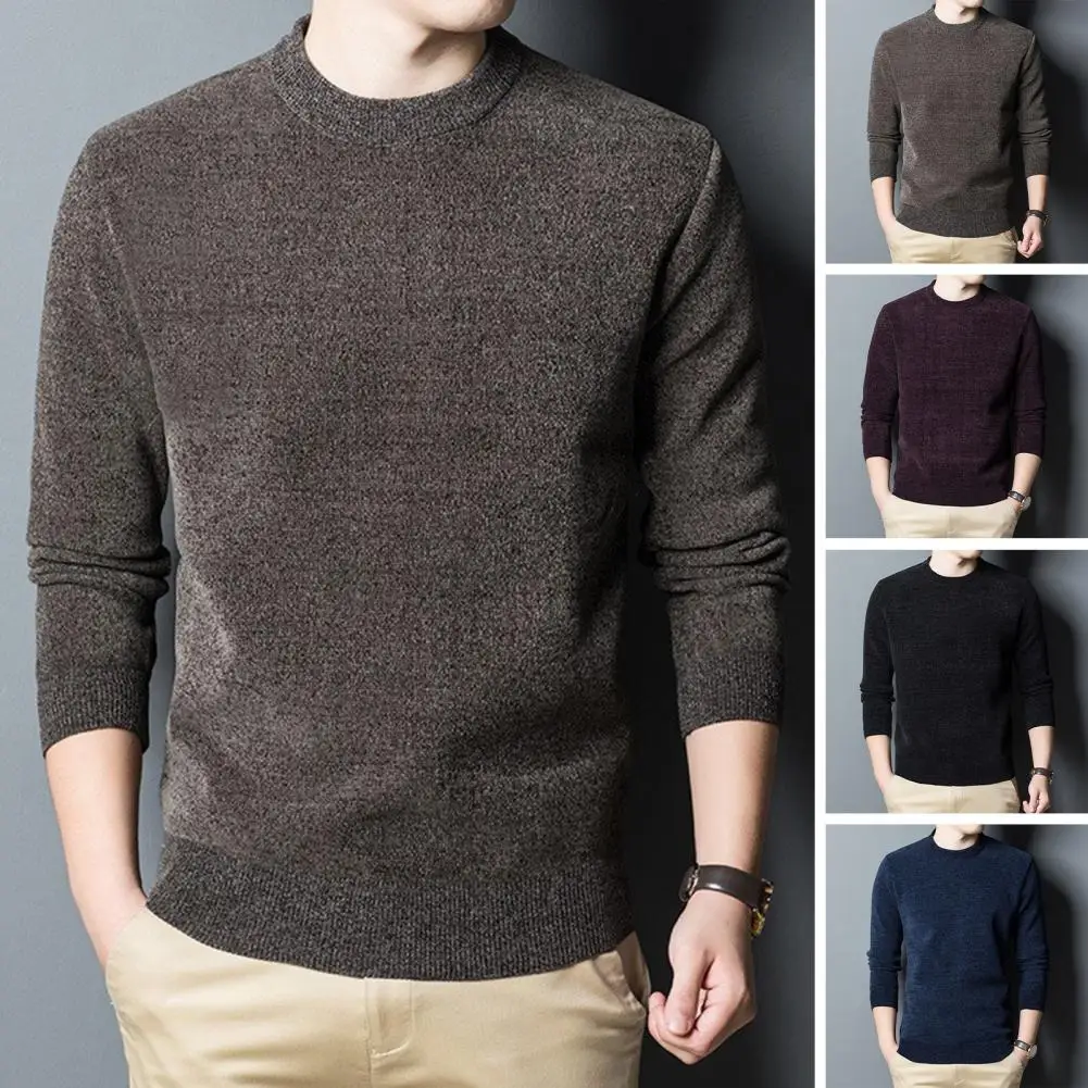 

Men Loose Fit Sweater Thick Knitted Men's Sweater Round Neck Long Sleeves Casual Pullover for Home Office Autumn/winter Fashion