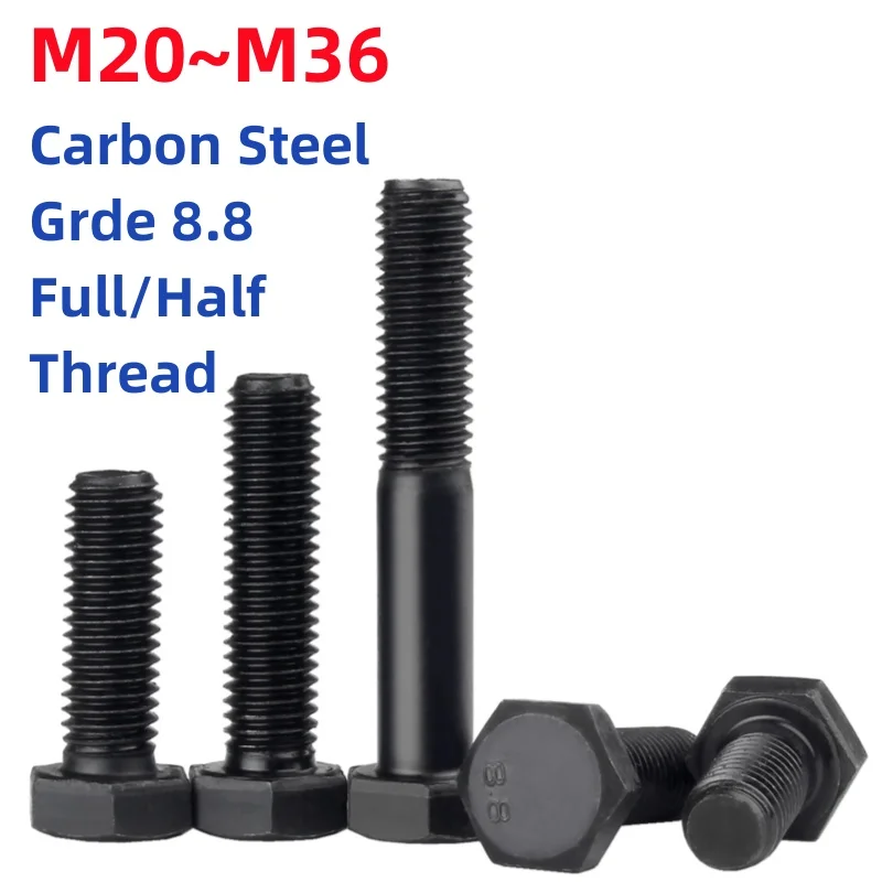 GB5783 M20 M22 M24 M27 M30 M36 Grade 8.8 Black Carbon Steel External Outside Hex Hexagon Head Screw Bolt Full/Half Thread