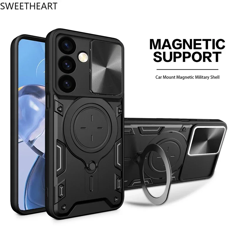 Magnetic Adsorption Armor Metal Ring Case For Samsung Galaxy S24 S23 S22 S21 S20 Ultra S24 S23 Plus S23FE Incoming Call Flashing_voghion.com