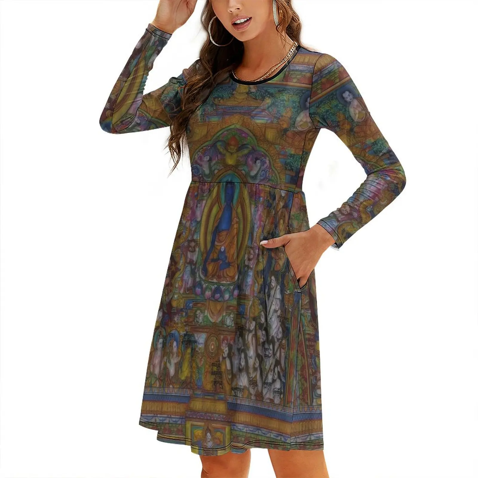 

Medicine Buddha Round Neck Baggy Dress dresses for womens Women's clothing long dress women birthday dress for women luxury 2024
