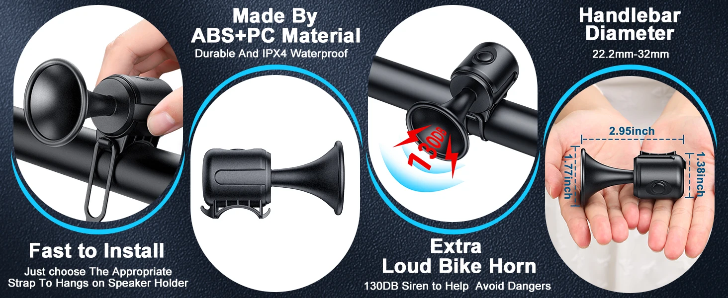 Description Picture 2 of item120dB Bike Horn Electric Bicycle Bell ‎Handlebar Mount Waterproof Bicycle Accessories for Adults Kids Mountain Bike/Scooter