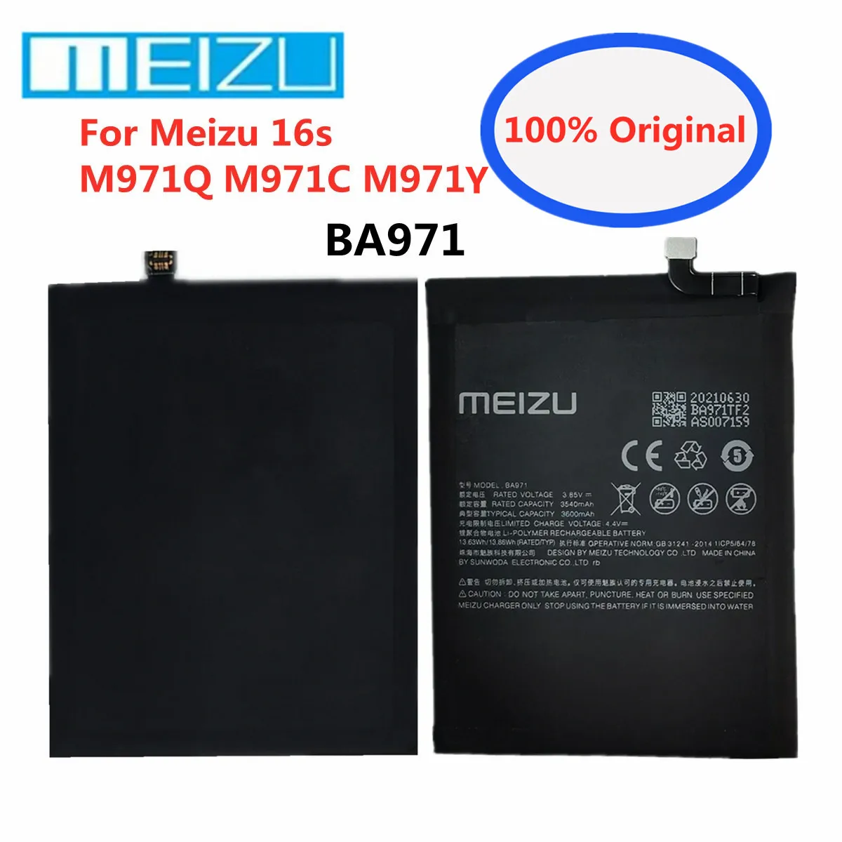 

New 100% Original 3600mAh BA971 For Meizu 16s M971Q M971C M971Y High Quality Replacement Smart Mobile Phone Battery Batteries