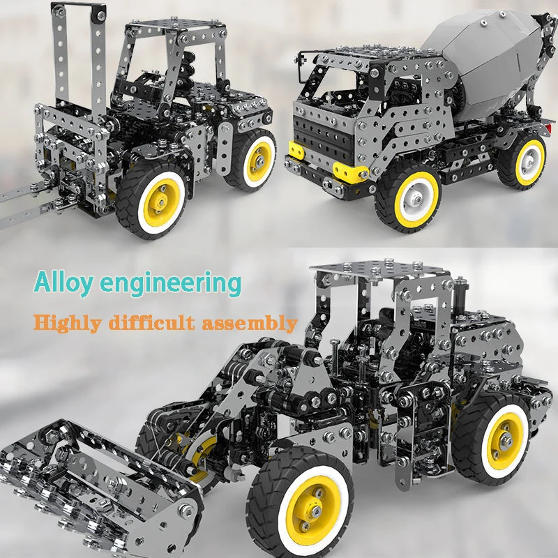 DIY Metal Assembly Engineering Car Alloy Screw Nut Assembly Building Block Forklift Motorcycle Model Children Toy Adult Gifts Building Block Toy Assemble Toy