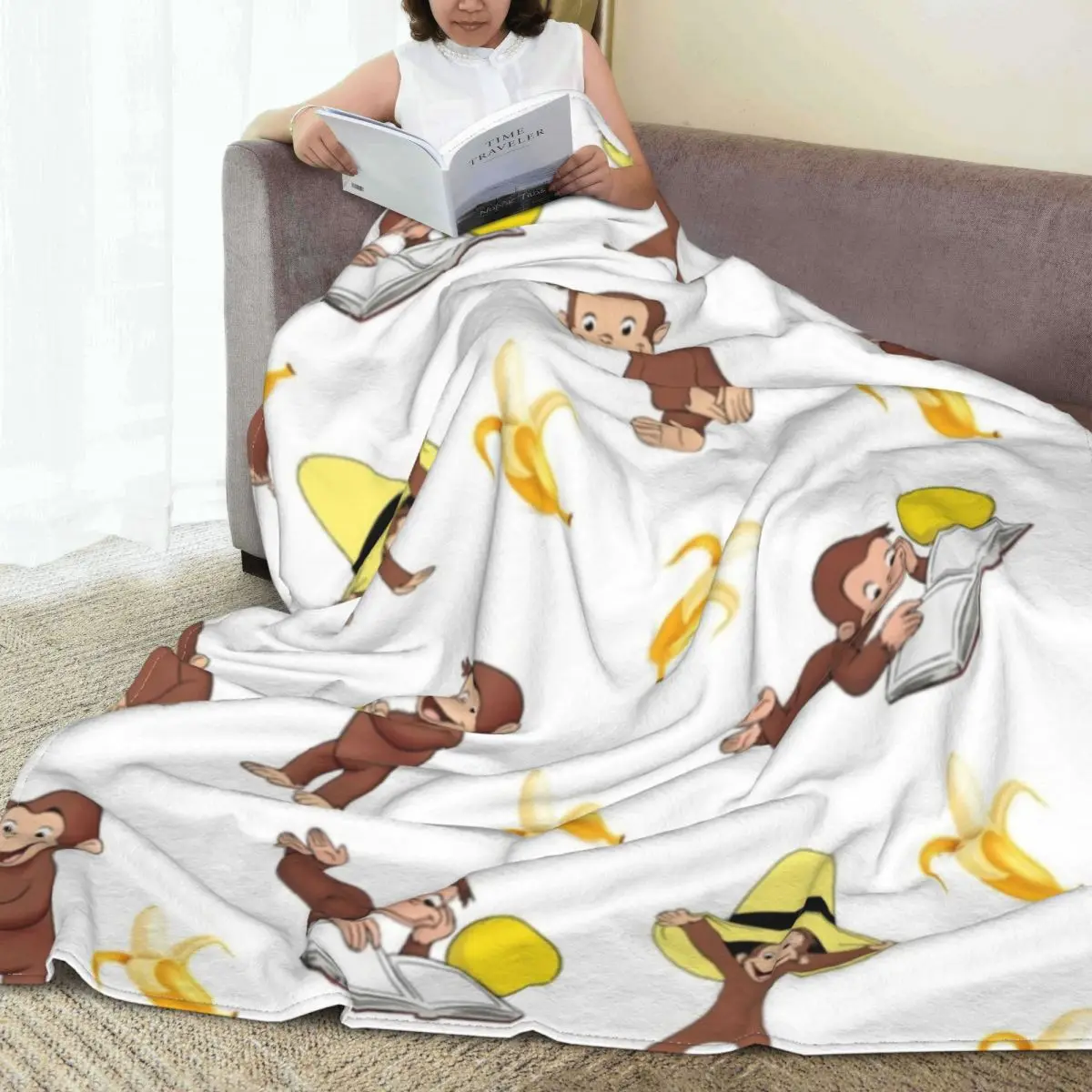 

George The Curious Monkey Blanket Banana Cartoon Travel Flannel Throw Blanket Soft Durable Couch Bed Custom Bedspread Gift