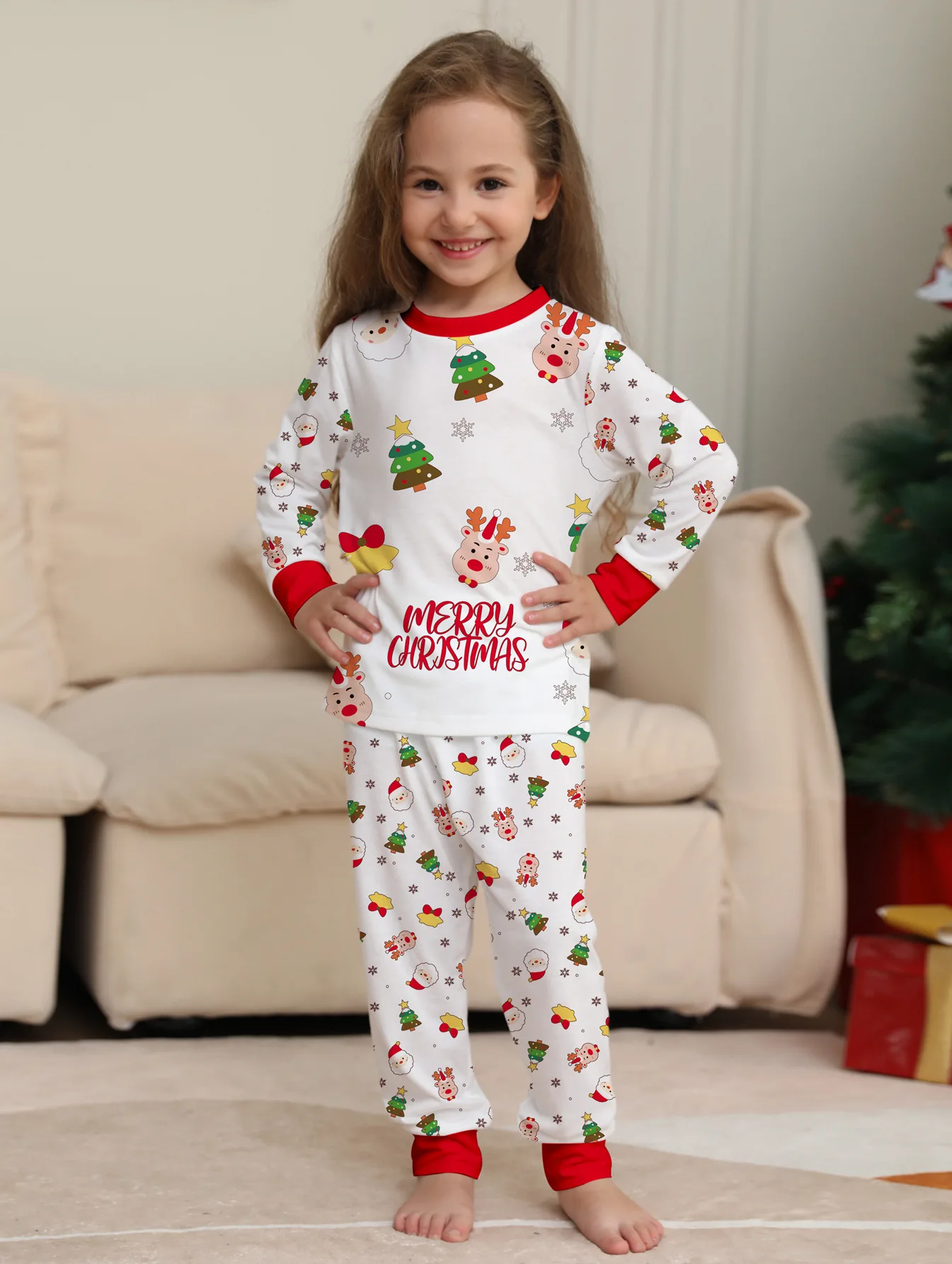 Christmas Soft Pajamas Family Matching Outfits Print Sleepwear Set Mom Daughter Dad Son Baby Look Matching Clothing Xmas Pajamas