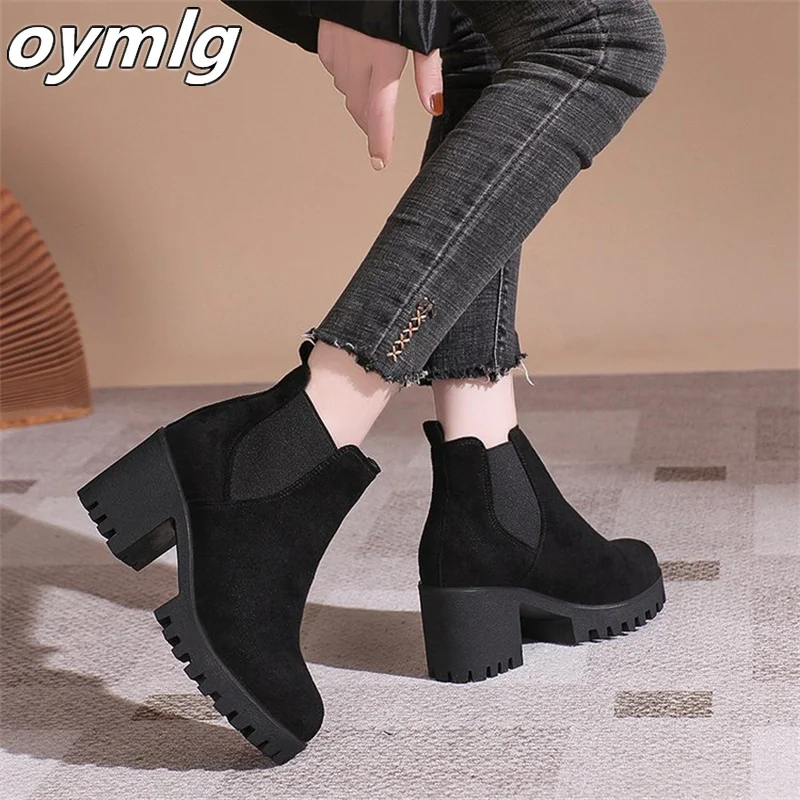 Thick Heel Short Boots Women's 2023 Autumn/Winter New Round Head Thick Sole High Heel Women's Boots Wholesale