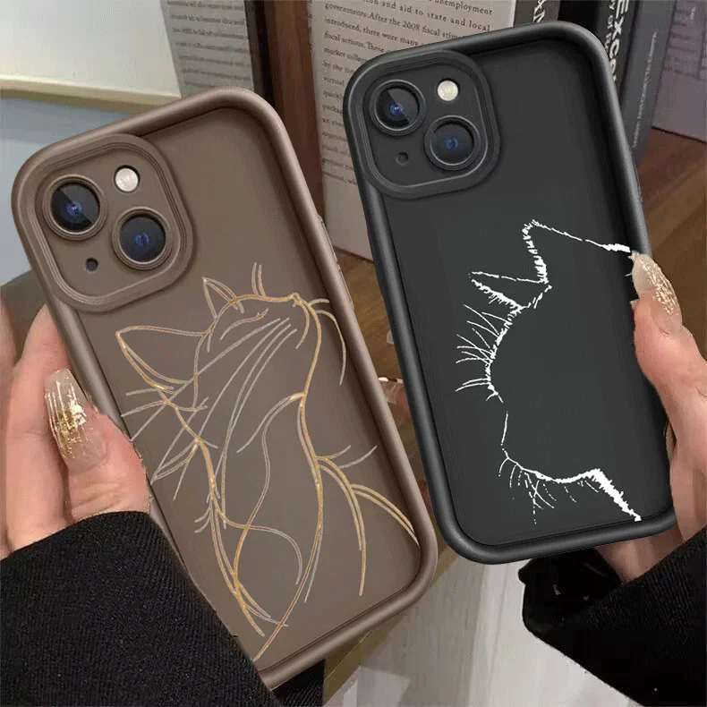 Creative Cute Line Cat Design Phone Case - Stylish Protective Cover