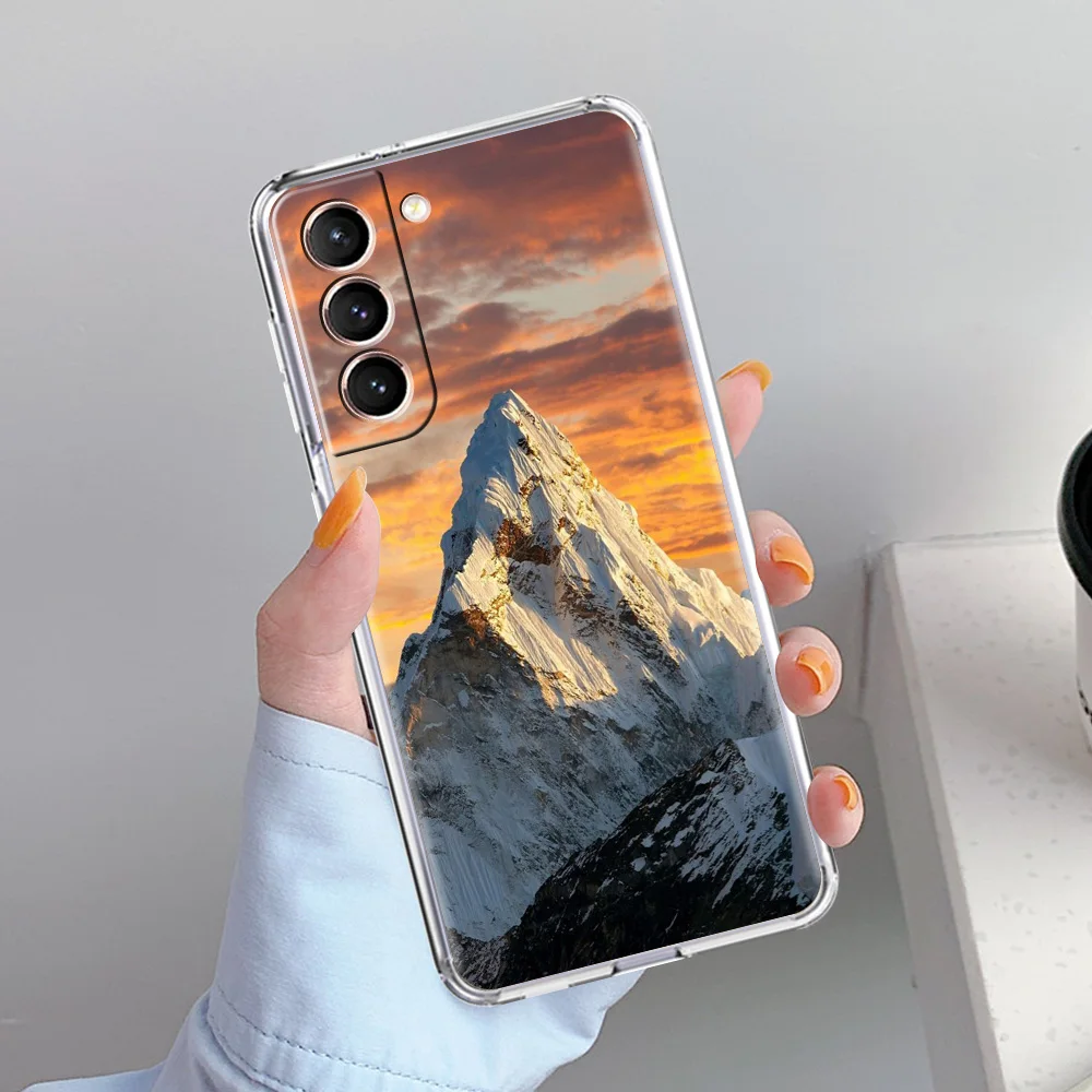 Clear Soft Phone Case with Mountain Peaks Landscape Design