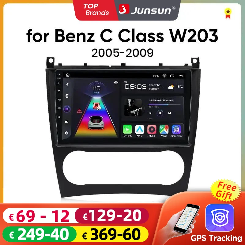 Junsun Android13 Car Radio for Benz C-Class W203 2005-2009 Car Smart Systems for Apple Carplay FM GPS SWC BT