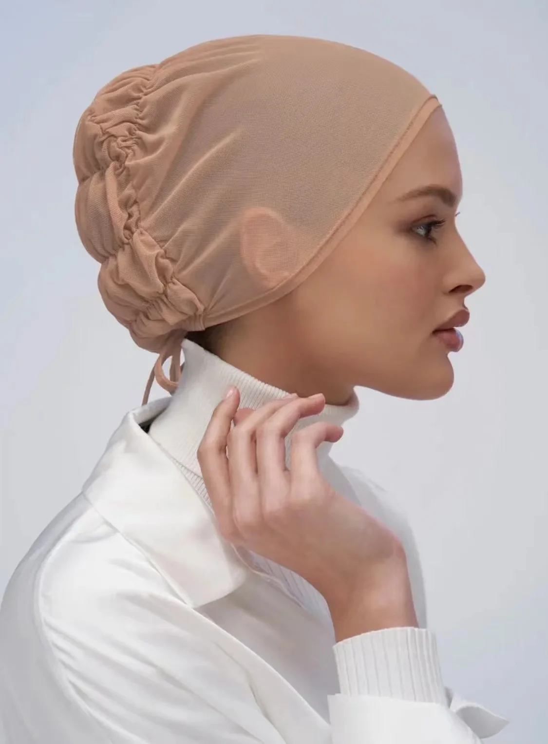 Bonnet Hijab (turban) Pour Femme - Tissu Respirant Et élastique, Avec Attache Arrière, Couleur Beige - Mode Islamique Et Quotidien