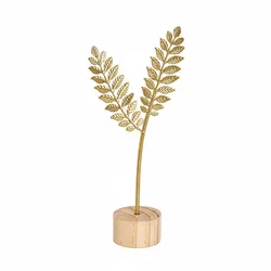 Gold and Grey Iron Art Leaves Figurine - Artistic Metalwork Decorative Handicraft with Wood Base (Gold - 5)