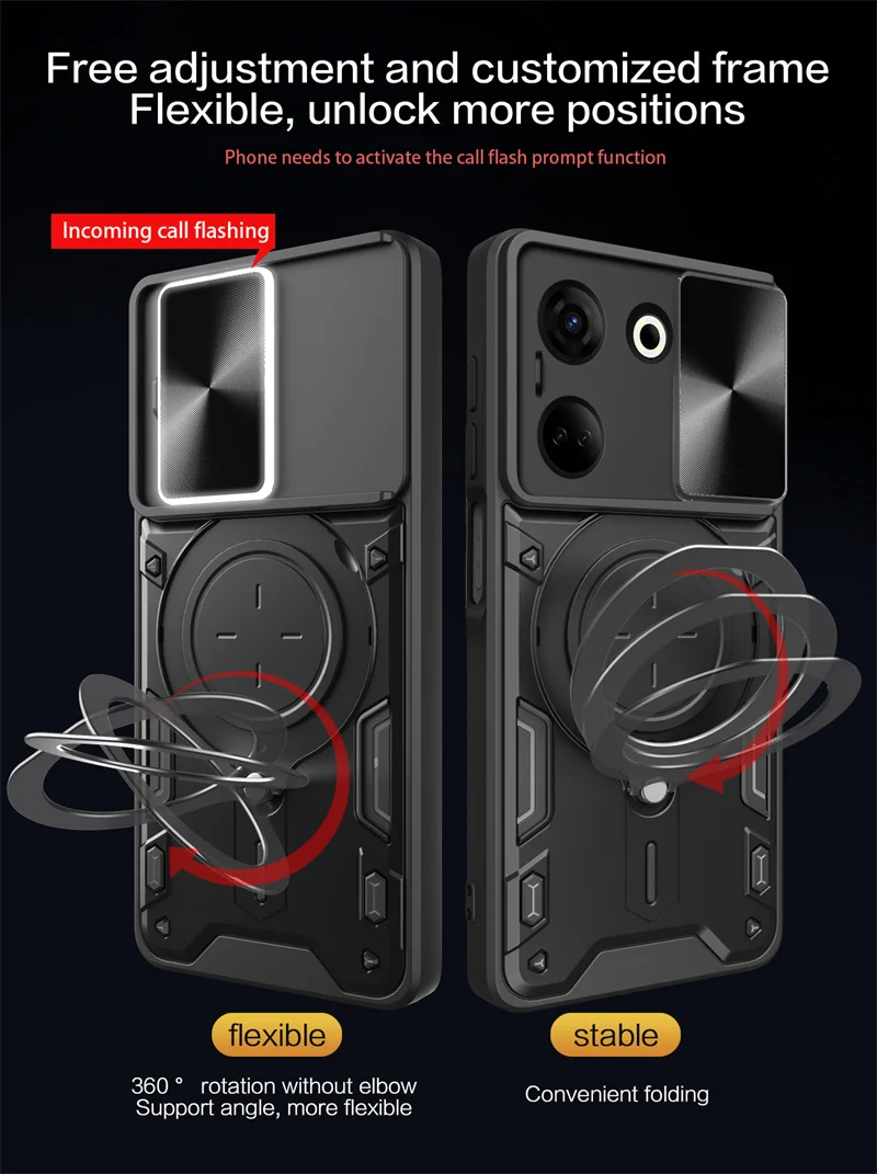 Magnetic Car Holder Ring Armor Phone Case with Slide Lens Protector