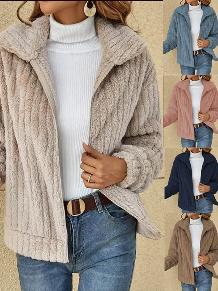 2023 New Autumn and Winter Women Coat Plush Cardigan Lapel Short Jacket