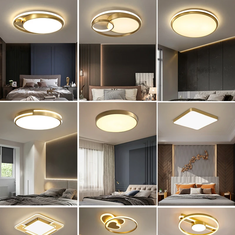 

American Bedroom Ceiling Lamp Copper Simple Modern Living Room Lamps Nordic Light Luxury Led Ultra-Thin Room Balcony Light