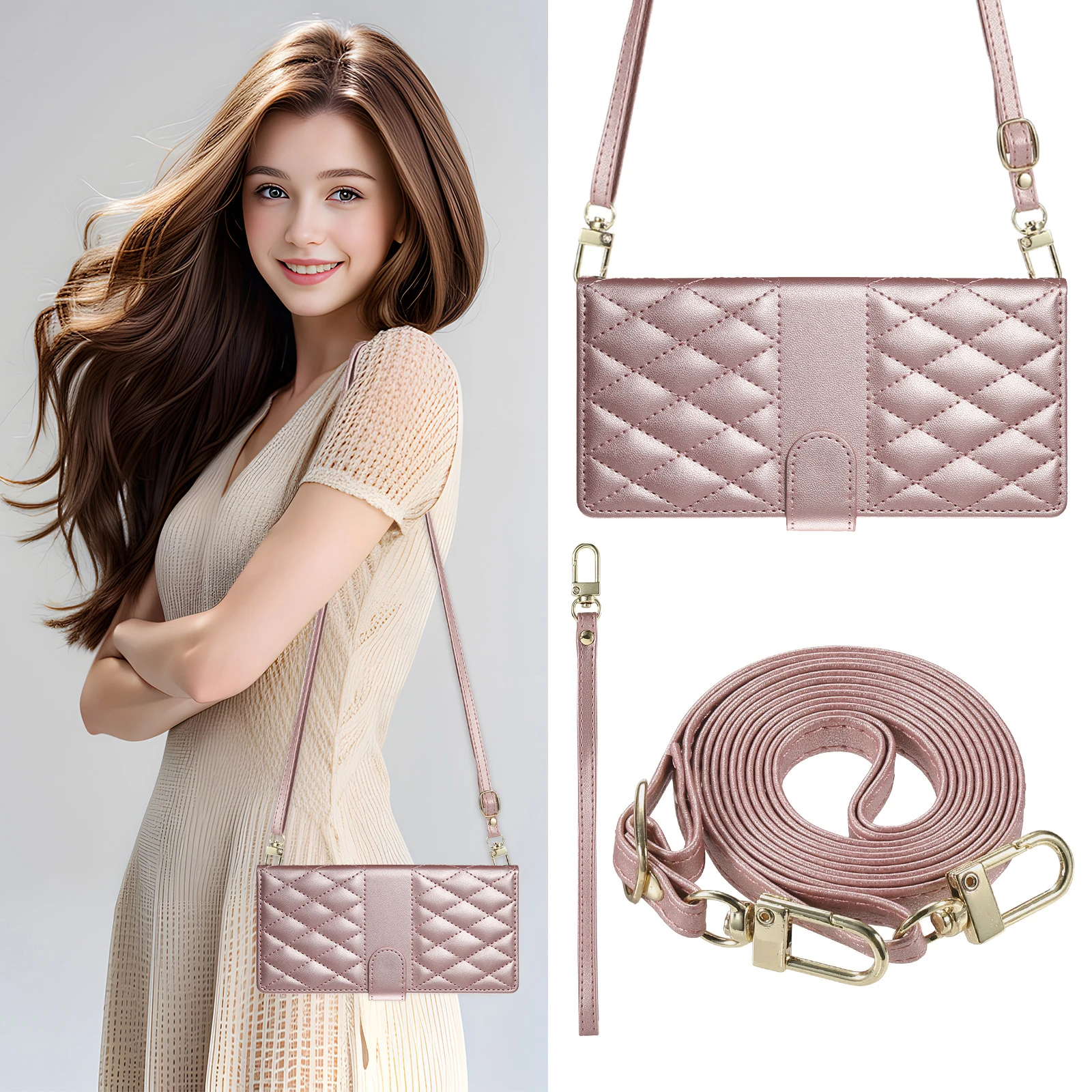 Elegant Flip Leather Card Cover with Long Lanyard - Premium Wallet Case
