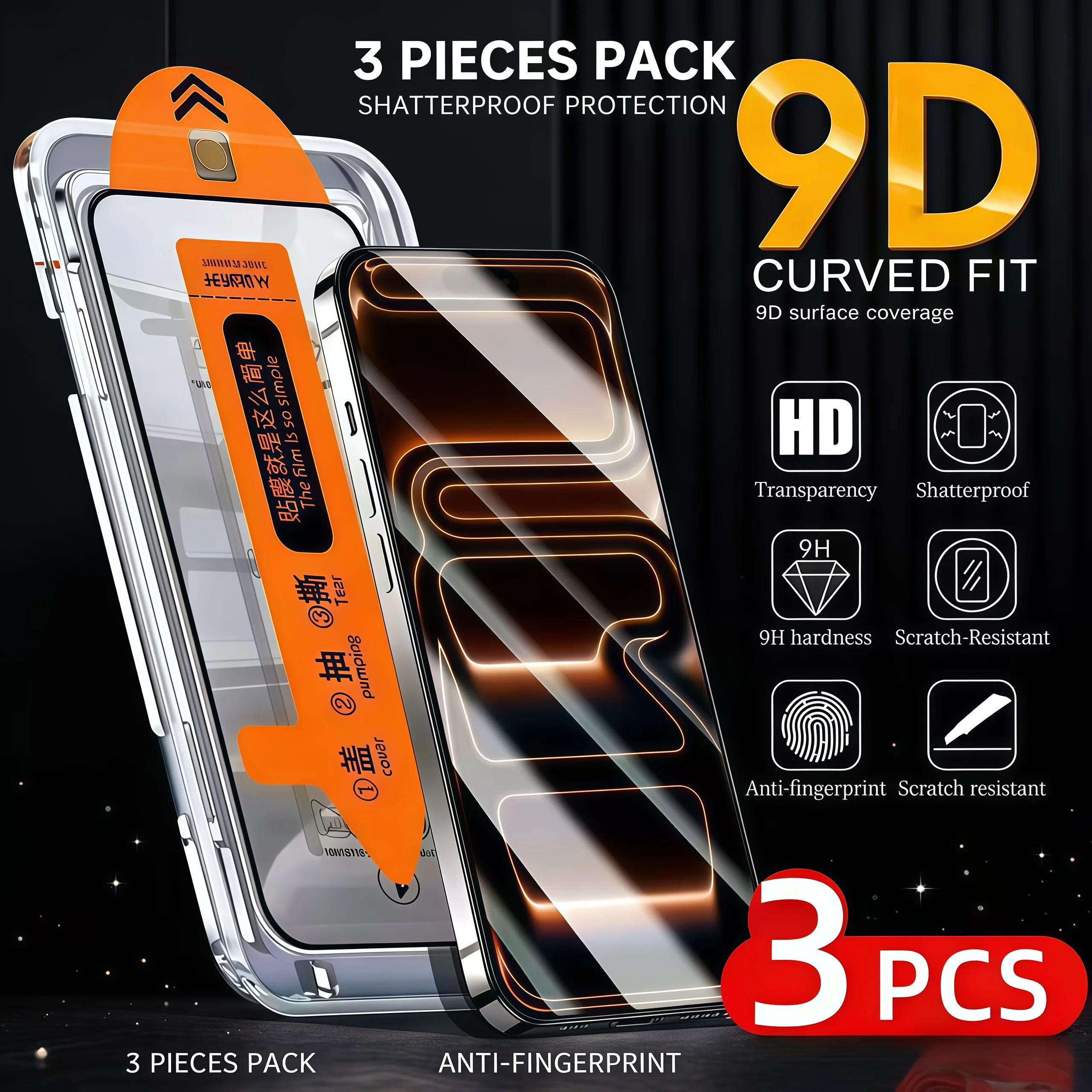 3PCS Oleophobic Coating Dust Free Easy Installation Screen Protector For iPhone17 16 15 14 13 12Pro Max XS 15 16Plus 17Air Glass