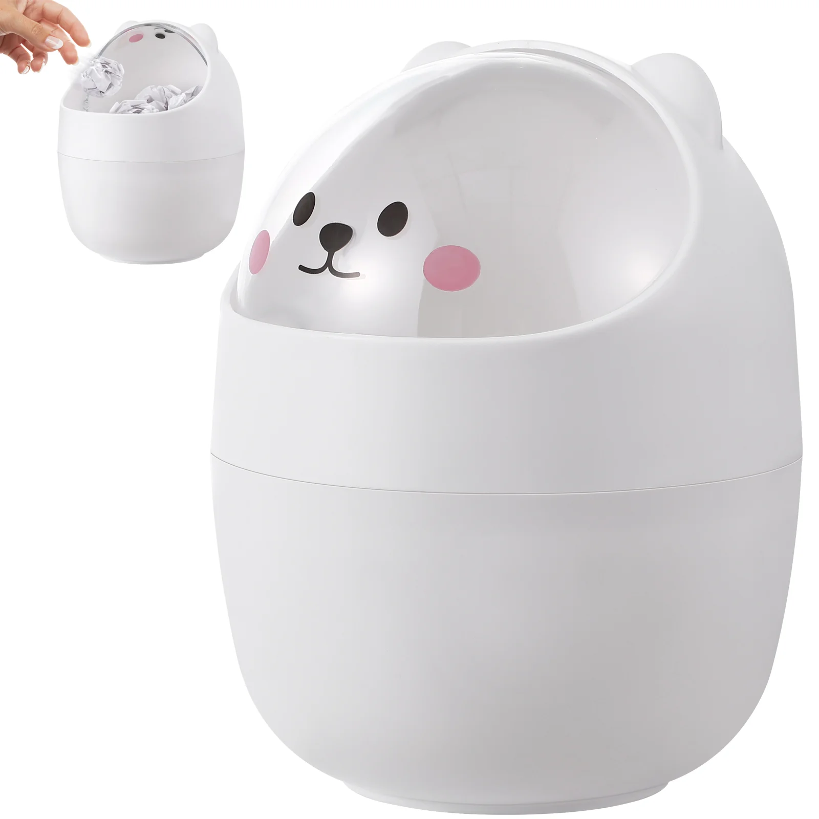 

Small Trash Can with Lid Cartoon Garbage Can Desktop Swing Lid Waste Basket