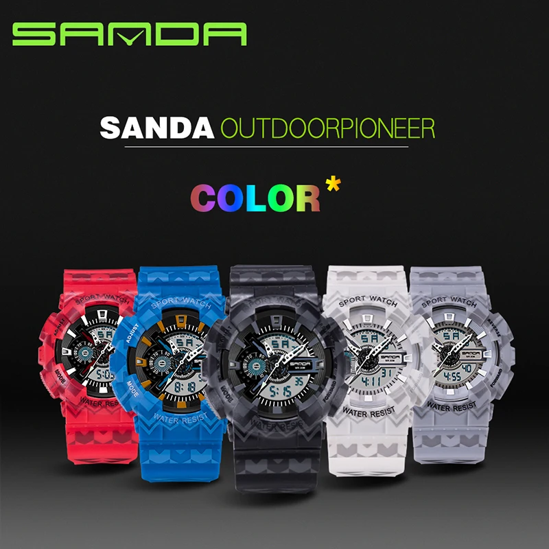 SANDA Multifunctional Dual Display Mens Watches Top Brand Luxury Sports Chronograph Watch Luminous Waterproof Watch Alarm Clock