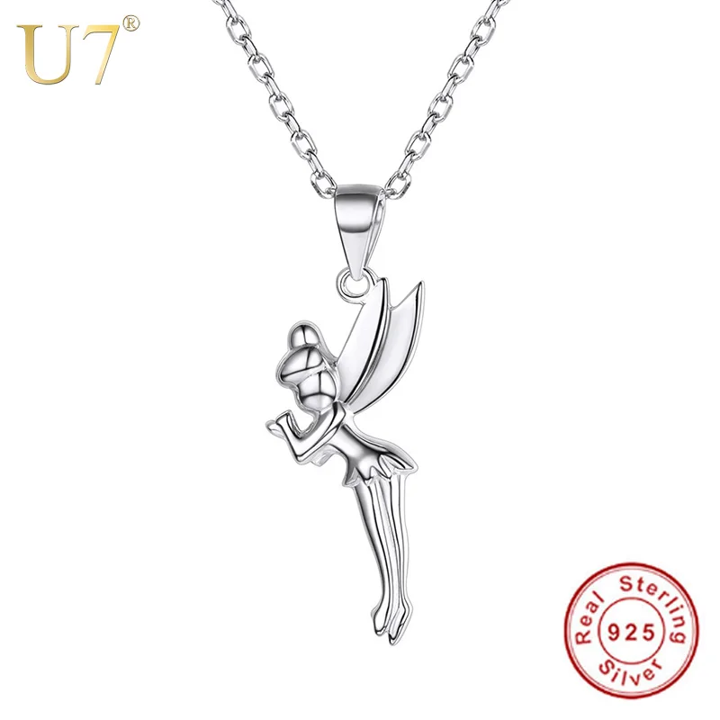 

U7 100% 925 Sterling Silver 3D Little Angel Necklace for Girl/Women Birthday Gift Dainty Jewelry Chain & Pendant SC23